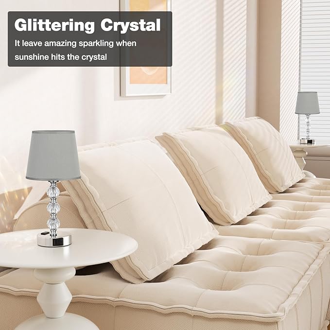 Acaxin Crystal Table Lamp Set of 2 for Bedroom/Living Room, 14.6in (Gray)