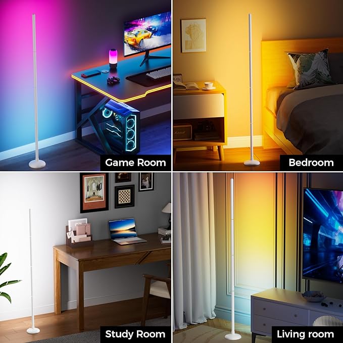 TJOY 2 Pack Smart Floor Lamps for Ambient Lighting, Crystal Joint Design, Modern LED Corner Light with Remote&APP Control, Music Sync, Color Changing Standing Lamp for Room(White,Plastic Material)