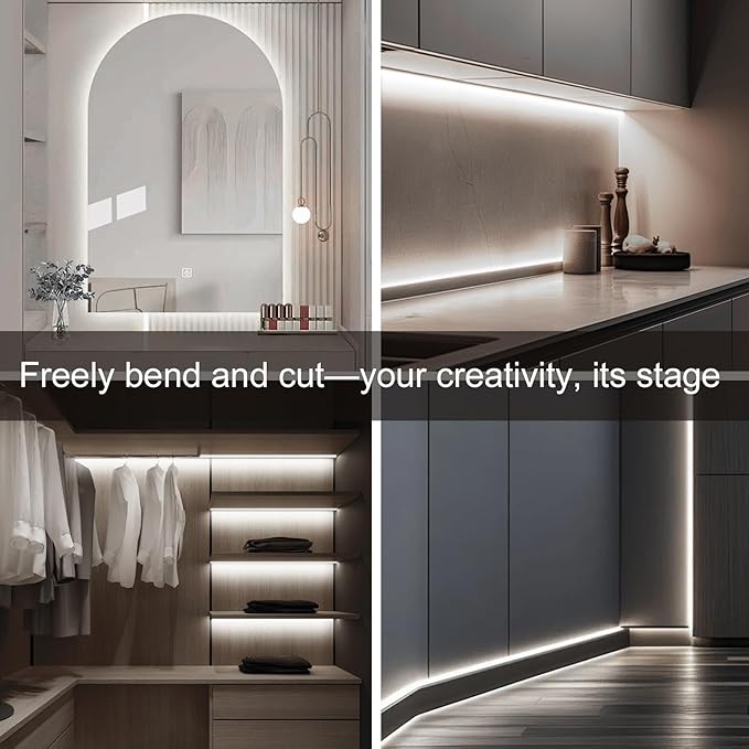 Battery Powered LED Strip Lights, 3.3FT COB LED Strip Light, Battery Operated LED Lights, White LED Strip Lights Battery Powered for Closet, Cabinet, Shelf, Kitchen, DIY Lighting