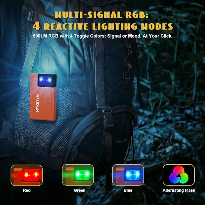 Clip-on LED Rechargeable Flashlights – 500lm EDC Mini Pocket Light, Hands-Free Magnetic Work Light with 180° Rotatable Clip & RGB Emergency Mode for Camping, Hiking, Repairs, Walkies