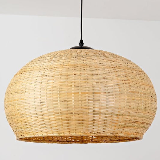 18.93in Bamboo Pendant Lights Wicker Light Hand-Woven Rattan Light Fixture Boho Coastal Ceiling Chandelier Lighting for Beach Kitchen Island Restaurant Hallway Dining Room Bedroom