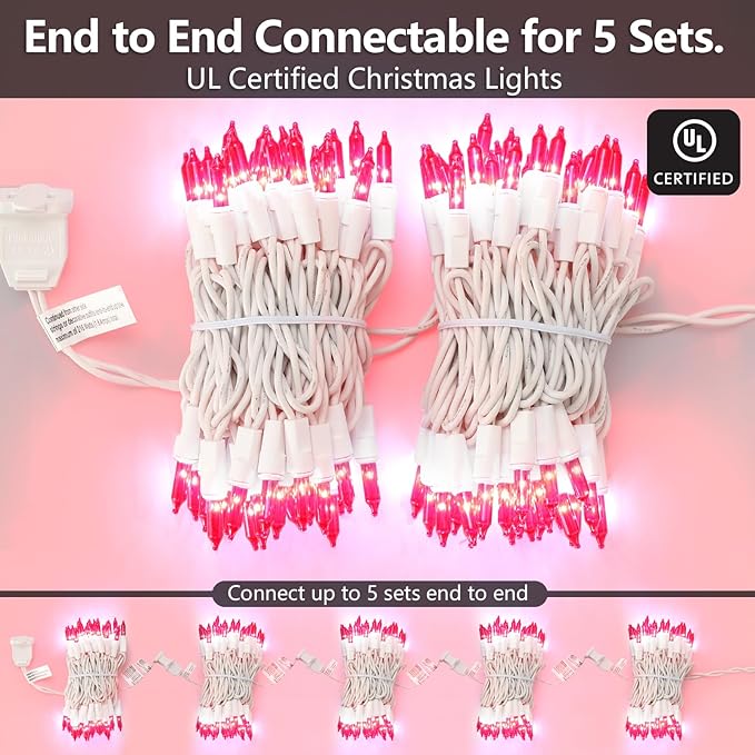 100 Count Mini Pink Lights String, 21ft Christmas Tree Lights Plug in,Christmas Pink String Lights for Room, Valentine's Day Outdoor Porch Decor Birthday Celebrations and Weddings Decorations