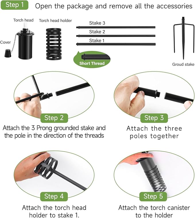 ZSZMFH 6 Pcs Metal Torch for Outside, 16 oz Outdoor Metal Torch Garden Décor,59-Inch Upgraded Citronella Torches with 3-Prong Grounded Stake, Table Top Torches for Party Patio Pathway