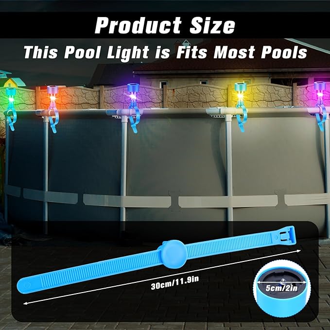 12 Pcs Pool Waterproof Solar Lights for Above Ground Pools Solar Pool Side LED Lights Frame Pool Decoration at Night for Swimming Pool Trampoline Outdoor Decor (Colorful Lights)