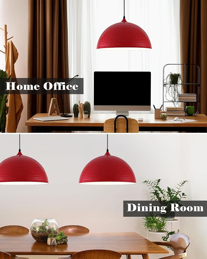 16 inch Red Pendant Light 2 Pack, Hammered Large Industrial Pendant Lights Kitchen Island, Oversive Red Dome Pendant Light for Kitchen Island, Dining Room, Bar
