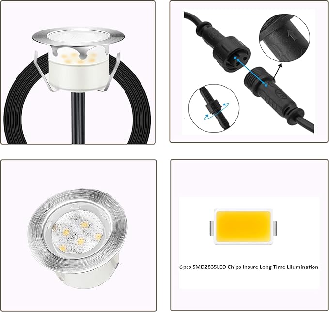 Recessed LED Deck Light Kits,Choose Size Φ1.78",12Pack Step Lights Kits In Ground Outdoor LED Landscape Lighting IP67 Waterproof, 12V Low Voltage for Garden,Yard Steps,Stair,Patio,Floor,Deck Railings