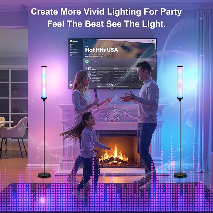 FRIDEKO HOME Floor Lamp, Smart RGBCW LED Color Changing Ambient Lighting for Living Room & Gaming Decor, Standing Lamp with App & Remote Control, Tall Corner Lamp for Bedroom, 12W 1500LM, Black