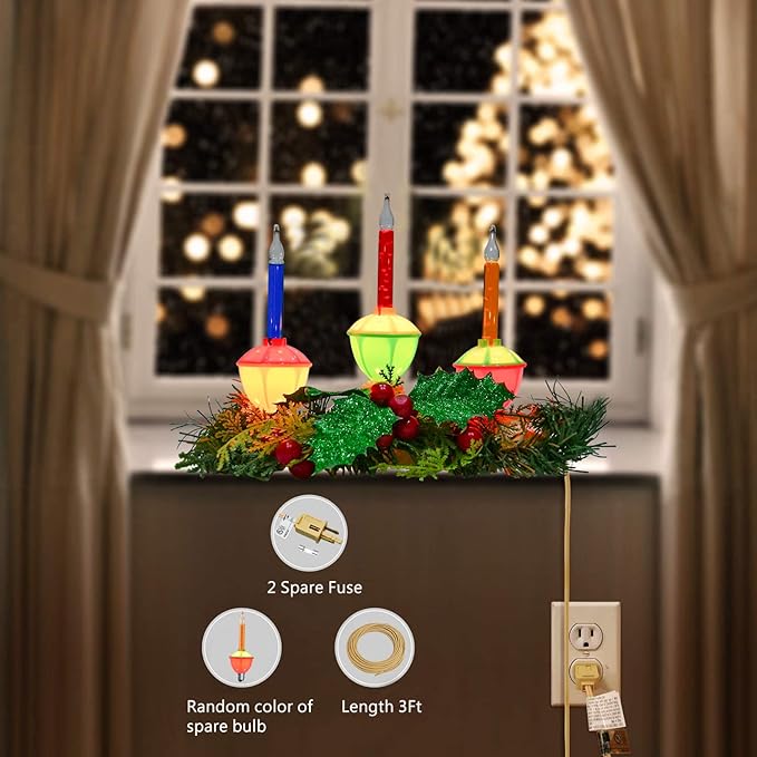 Goothy 3 Lights Bubble Candle Lamp, Plug in Electric Window Candle Lamps with 4 Multicolor Bubble Light(1 Spare), C7/E12 Base, Vintage Bubble Light Candle Great for Christmas Mantel Window Table decor