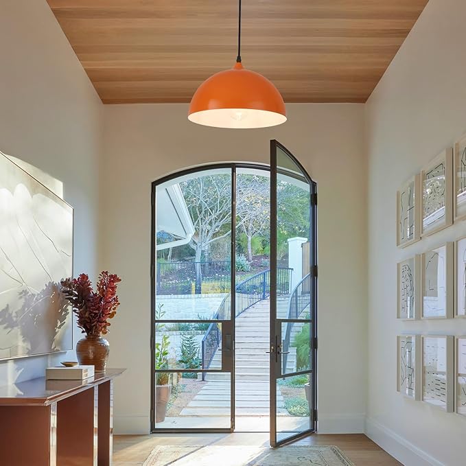 Orange Plug in Pendant Light 2 Packs 11.8inch, Modern Pendant Light, Kitchen Pendant Lights, Pendant Lights Kitchen Island, Hanging Lights with Plug in Cord 14.7 ft