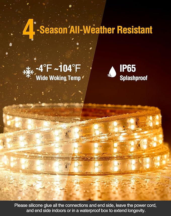 Shine Decor Plus LED Strip Lights AC 120V, Connectable Double Row Bright Rope Light, ETL IP65 Waterproof & Weather-Resistant for Accent Lighting, 7x17mm, 2800K Warm White, 50FT