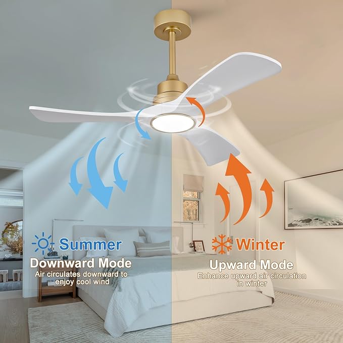 White Gold Ceiling Fans with Lights,42 inch Solid Wood Ceiling Fan with Remote Control,Wall Switch,Dimmable,Reversible,Power Off Memory Modern Ceiling Fan for Bedroom Patio Indoor/Outdoor Use
