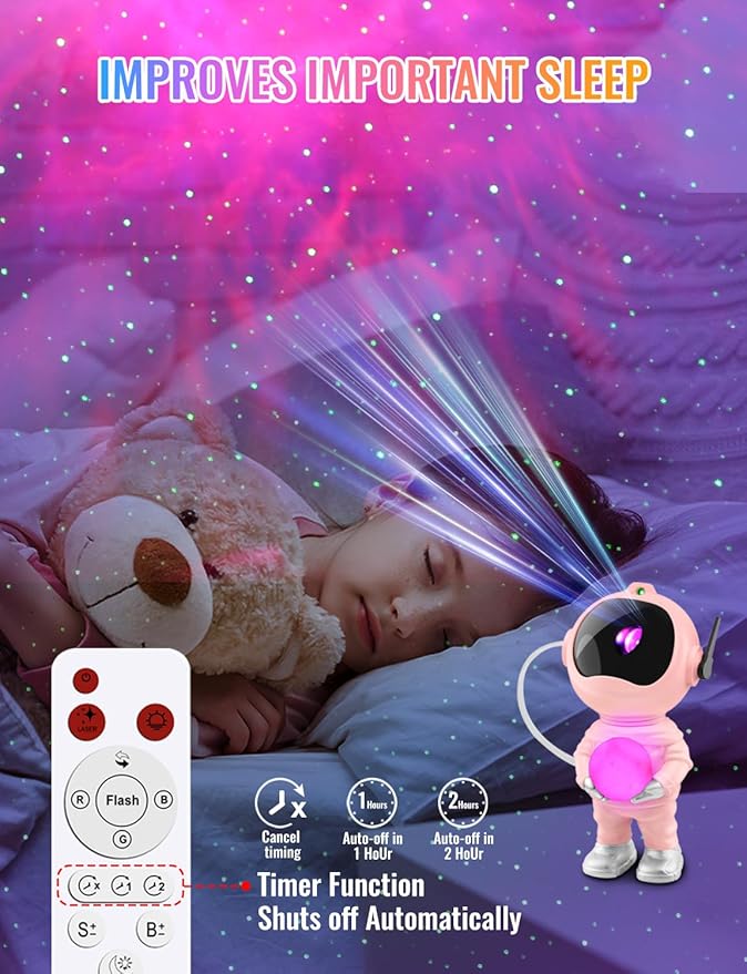 3 in 1 Star Projector with 8 Color Moon Lamp, Astronaut Galaxy Projector, Remote & Timer, 33 Light Effects LED Nebula Night Light Gift for Girls Boys Kids Adults Christmas Birthday Room Decor (Pink)