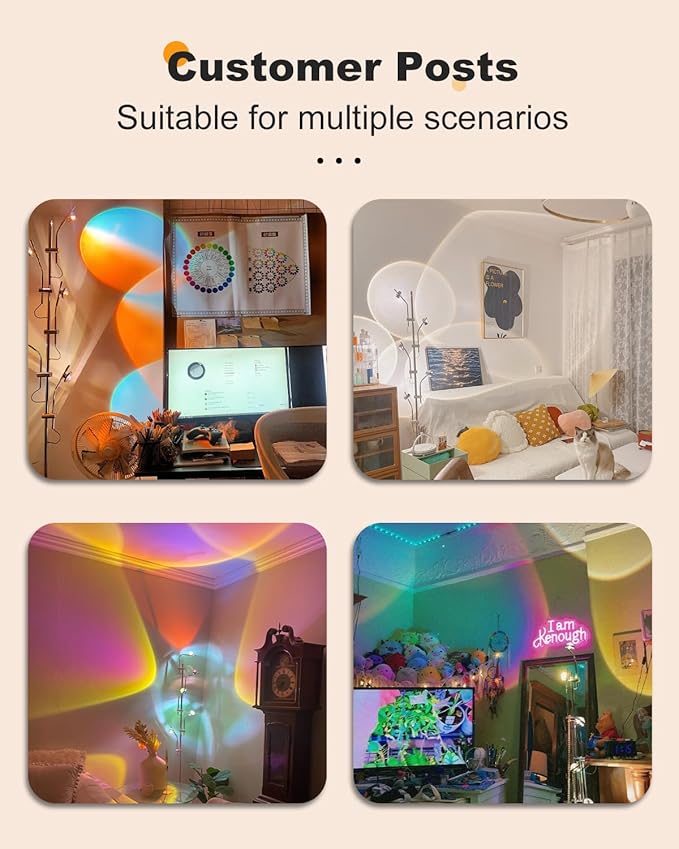 TACAHE RGBW Halo Projector Floor Lamp - 4000K LED with Replaceable Color Filters - Light and Shadow Mood Light - Multi-Head Ambient Decor Lighting for Bedroom, Living Room - 73" - 12W - Chrome