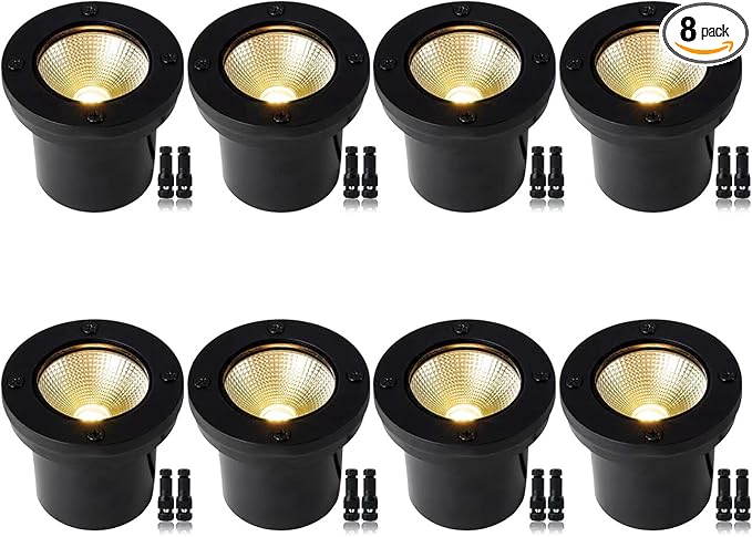 12W LED Well Light Outdoor,Low Voltage Landscape Lights with Connectors, 12V-24V AC/DC Black In-Ground Lights IP67 Waterproof Paver Lights for Garden Yard,Path,Fence (8Pack 12W)