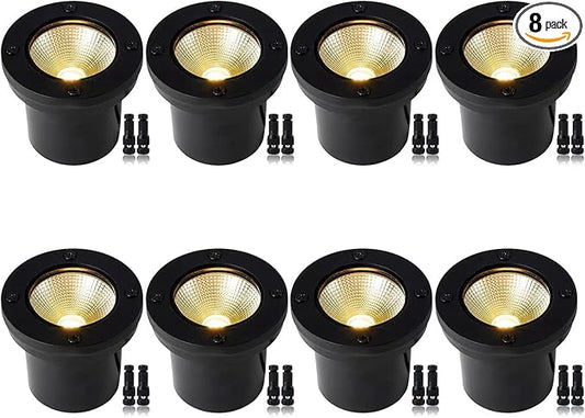 12W LED Well Light Outdoor,Low Voltage Landscape Lights with Connectors, 12V-24V AC/DC Black In-Ground Lights IP67 Waterproof Paver Lights for Garden Yard,Path,Fence (8Pack 12W)