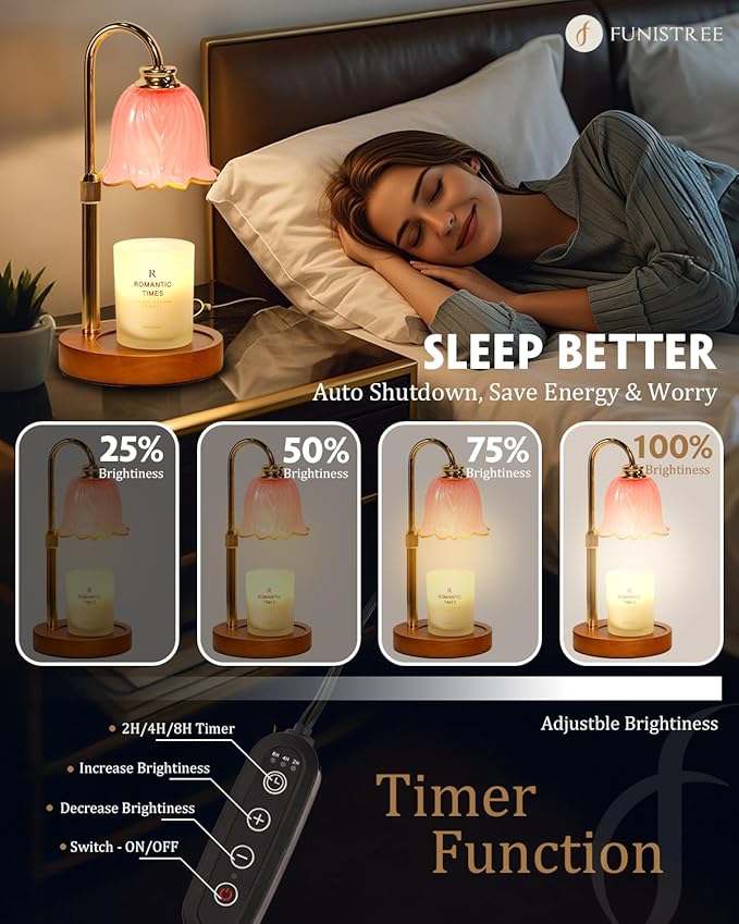 Candle Warmer Lamp, Gold Candle Lamp Warmer with Timer & Dimmer with 2 Bulbs, Birthday Gifts for Women Mom, New Home Bedroom Decor, Height Adjustable