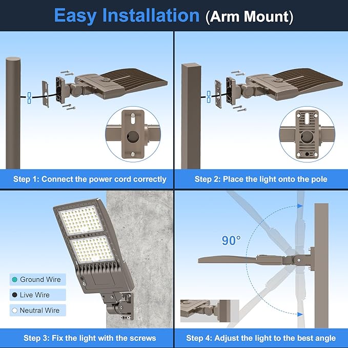 KUKUPPO 2Pack 400W LED Parking Lot Light Power Adjustable, Dusk to Dawn 60,000LM LED Shoebox Flood Pole Light Outdoor Parking Lighting Arm Mount 5000K IP65 Waterproof 100-277V DLC UL Listed