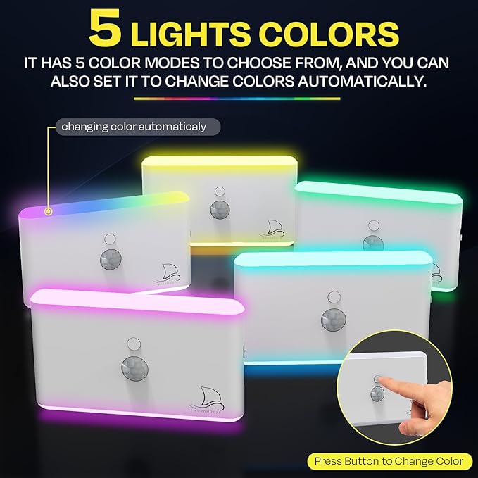 3-Pack Motion Sensor Night Light – Cruise Ship Approved, Magnetic & Rechargeable with USB-C, RGB Color-Changing Modes, LED Auto Nightlight for Cabin, Bathroom, Hallway, Bed or Stairs