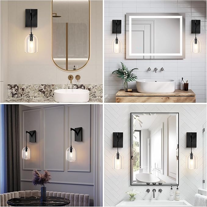 Modern Crystal Wall Sconce, Black Hemisphere Wall Sconce, Black Wall Lamps Indoor for Bedroom Bathroom Vanity Light Fixtures Includes Bulbs