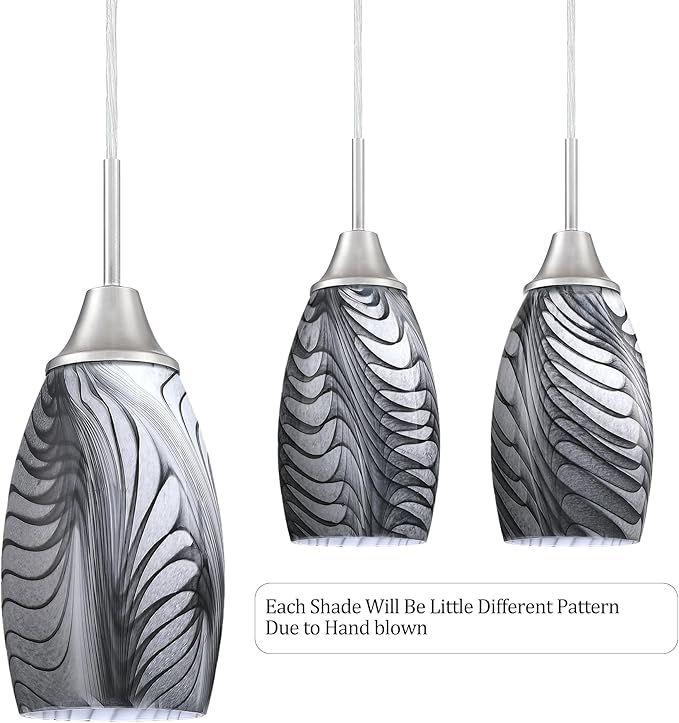 1-Pack Mini Glass Pendant Light 4.72" with Handblown Black Gray Marble Art Glass Hanging Light Oval Ceiling Hanging Light Fixture for Dining Room Kitchen Island Cafe Foyer Hallway