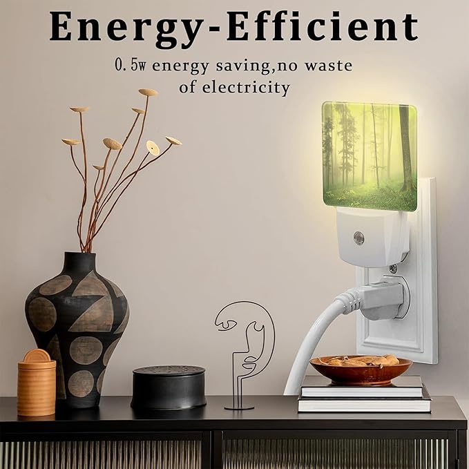 Misty Forest Night Light Plug into Wall, Magical Foggy Fairy Tale Forest Dusk to Dawn Night Light,0.5w Energy Saving Sleep Friendly Nightlights for Kids Boys Girls Home