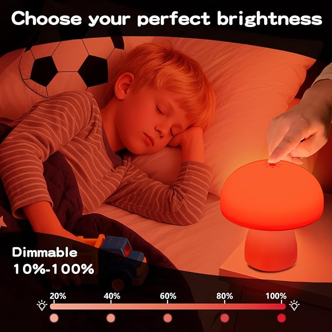 Red Night Light, Mushroom Lamp for Sleep & Relaxation, Dimmable 630nm Red Light with Timer, Touch Control for Bedroom Nursery Yoga, Promotes Melatonin, Portable Wireless for Adults Kids