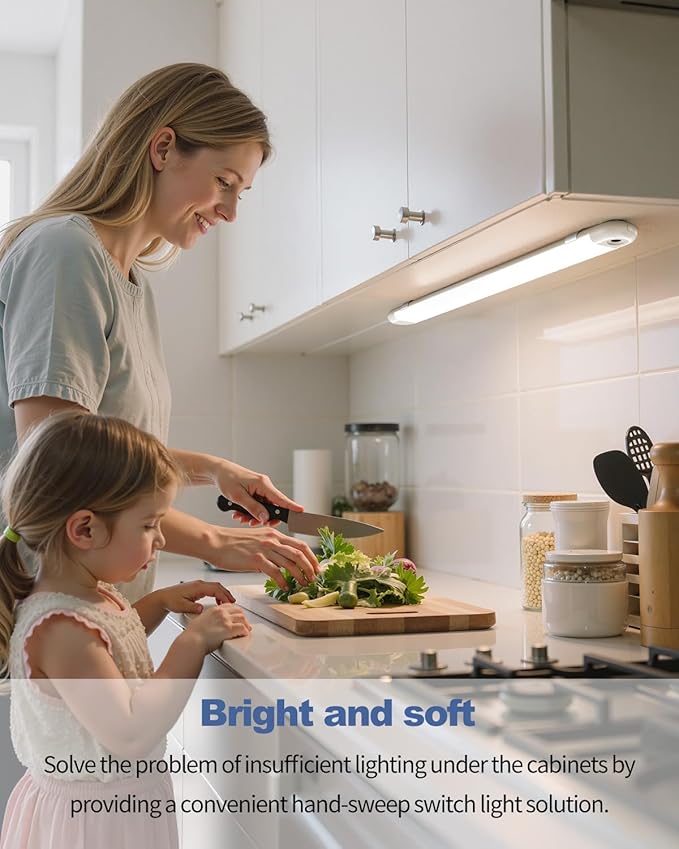 MYPLUS 24" Under Cabinet Lighting, Hand Wave Sensor Under Counter Lights for Kitchen, 600LM Bright LED, 5 Color Temps, Dimmable Under Cabinet Lights Plug in for Desk,Sink,Workbench