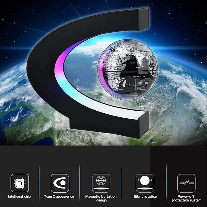 Magnetic Levitation Floating Globe with LED Light, Desk Gadget Decor, Fixture Floating Globes & Shade, Cool Gifts for Men/Father/Husband/Boyfriend/Boss, Gifts for Desk, Valentine's Day Gift