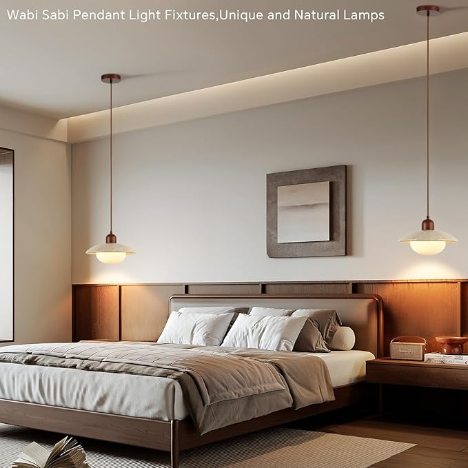 Pendant Lights Kitchen Island Wabi Sabi Lamp, Hanging Lighting Fixture Natural Stone Shade Chandelier, Japandi Style 20W Yellow Travertine Cave Hanging Lights for Bedroom Dining Living Room Hallway