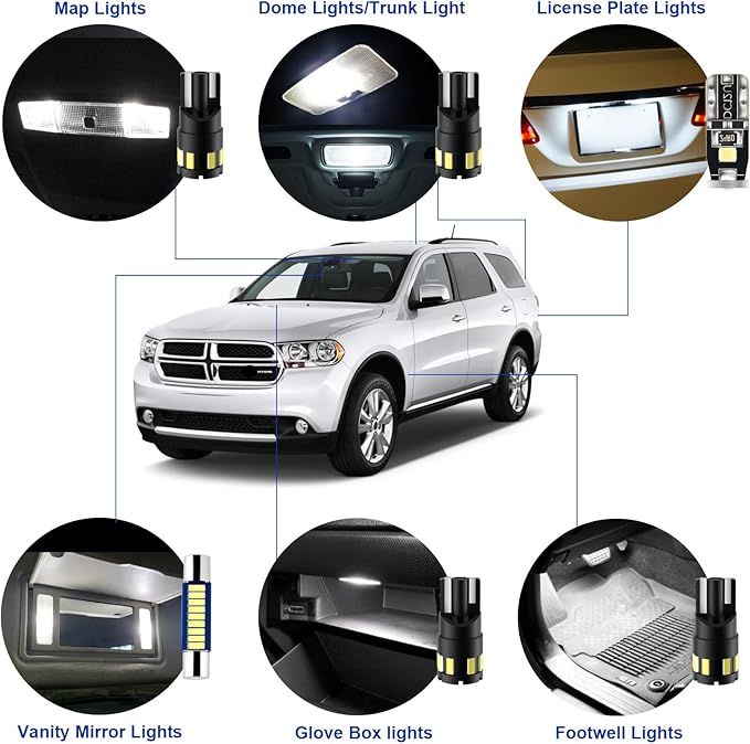 EASY EAGLE LED Interior Car Lights for Dodge-Durango-2011-2021: 15 Piece Kit White LED Light Bulbs - Super Bright 6000K + Install Tool