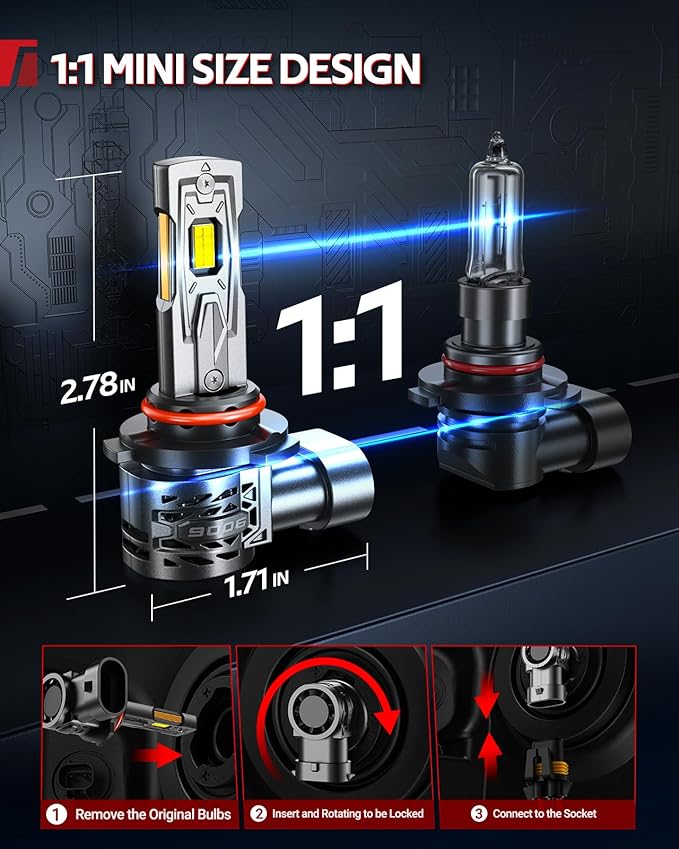 Torchbeam 2025 10X Super Brighter 9005/HB3 9006/HB4 Bulbs Combo, 120,000LM, 1:1 Size, 6500K Cool White, 80000Hrs Long Life with 25000RPM Cooling Fan, 360° Adjustable Beam, Pack of 4