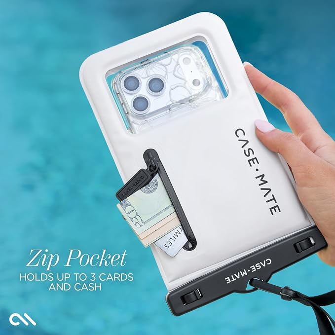 Case-Mate IP68 Waterproof Phone Pouch with Zip Pocket for 3 Cards & Cash - Large Floating Phone Case w/Crossbody Lanyard - Beach Cruise Ship Travel Essentials Compatible w/All Devices - Sand Dollar
