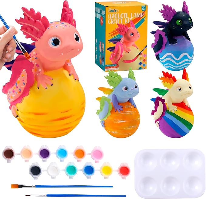JMMICO Paint Your Own Axolotl Lamp, Axolotl Crafts Kit, Arts and Crafts for Kids Ages 4-8 8-12, Easter Basket Stuffers, Easter Gifts for Kids 6 7 8 9 10 11 12 Years Old Boys Girls (Pink)