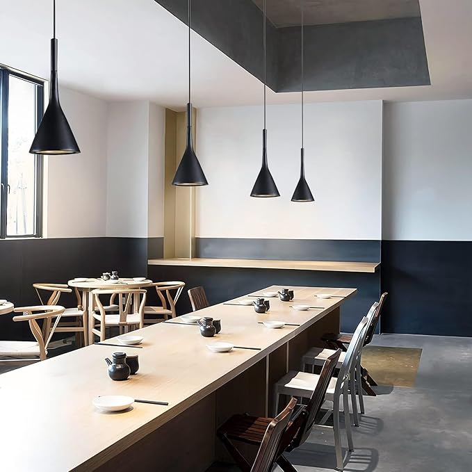 KCO Lighting Farmhouse Black Cone Pendant Light 1-Light Small Industrial Kitchen Island Pendant Lighting Mid Century Barn Ceiling Pendant Light Fixture Mini Adjustable Hanging Lamp