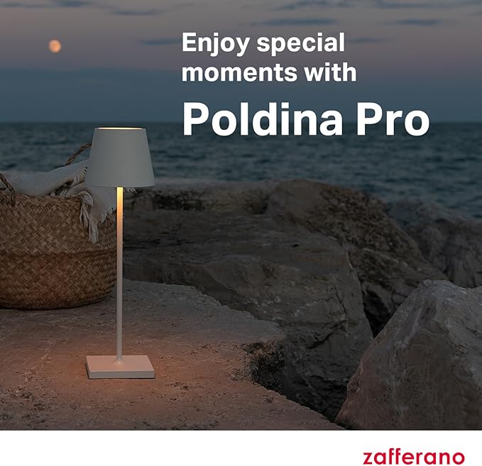 Zafferano, Poldina Pro Lamp, Rechargeable Cordless Table Lamp with Touch Controls, Suitable for Indoor and Outdoor, Dimmer, 2200-3000 K, Height 14.9 Inches, Sand Color