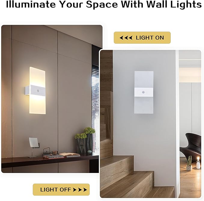 LED Dimmable Wall Sconces 2Pack,2200Mah Battery Motion Sensor Magnetic Wireless Rechargeable Wall Lamp with Button Switch Warm White for Bedroom Living Room Hallway