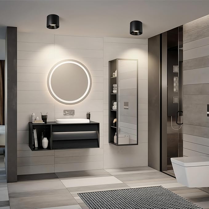 Modern LED Flush Mount Ceiling Light Fixture, 20W Dimmable & 3000K-6000K 3 Color Selectable Black Cylinder Ceiling Lamps for Low Profile Living Room Hallway Entryway Kitchen Dining Room Foyer