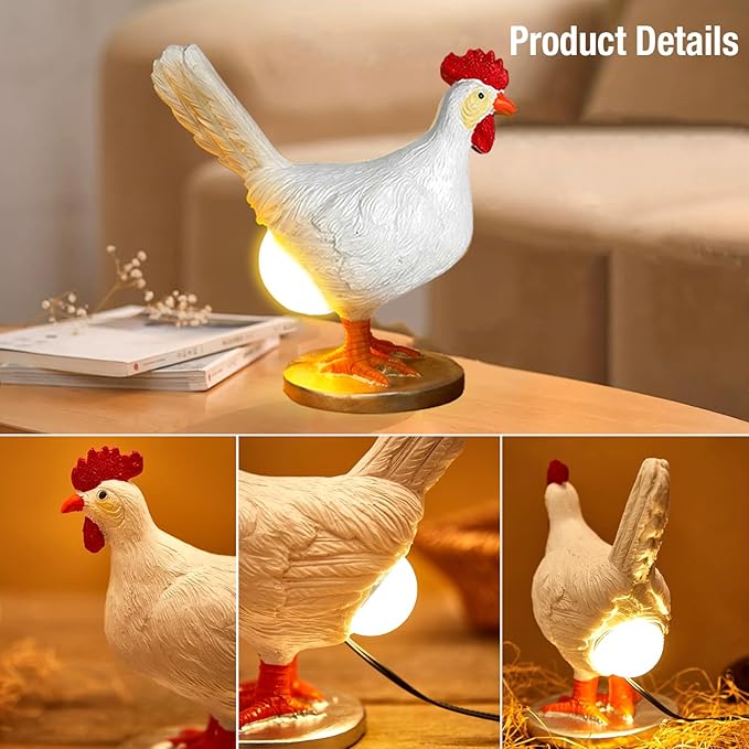 Chicken Egg lamp Resin LED Egg Night Light Lifelike Rooster Lamp with Bulb Funny Gifts for Easter Christmas Birthdays