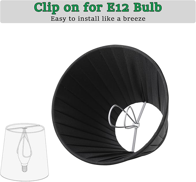 5 Pack Black Silk Pleated Chandelier Shades, 4" Top x 6" Bottom x 6" High, 4x6x6 Inch Clip On E12 Bulb, Pendant Light Wall Sconce Lamp Shades, Silk-Pleat Handmade Barrel Lampshade Covers(Large Size)