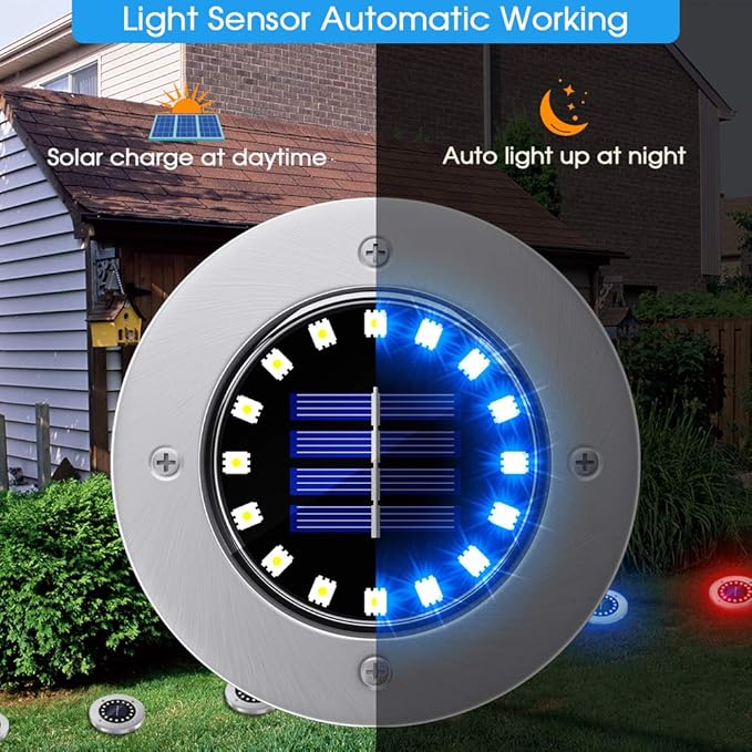 NFESOLAR Solar Outdoor Lights with 16 LEDs, Blue Color Bright Solar Ground Lights Outdoor Waterproof for Pathway Garden Yard Halloween Decorations (8 Pack)
