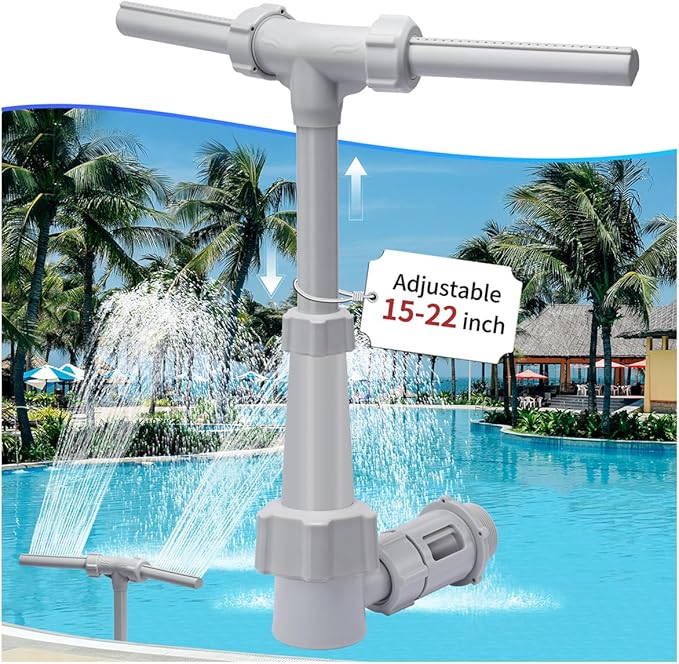 Klleyna Swimming Pool Fountain for Above & In-Ground Pools, Pool Waterfall Water Cooler Sprinkler Sprayer Summer Party Decor (C-Gray-2 Adapters)