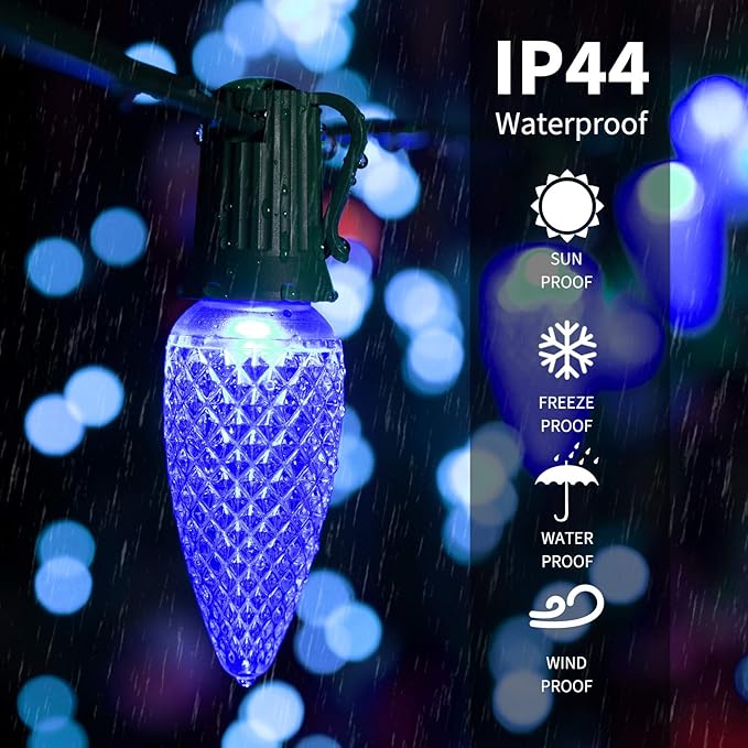 25 Pack C7 Led Replacement Christmas Light Bulb, C7 Shatterproof Led Bulbs for Christmas String Lights, E12 Candelabra Base, Commercial Grade Dimmable Holiday Bulbs, Blue