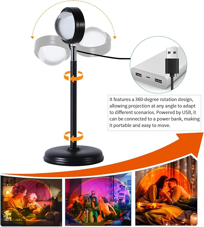 Sunset Lamp Projector,Multicolor Changing Night Light 360 Degree Rotation Rainbow Led Sun Lamp for Photography Backgrounds,Party,TikTop Live,Christmas Gifts,Home Decor,Mood Lighting