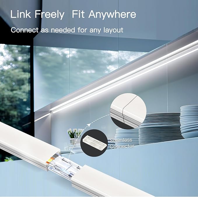 12'' Aluminum Under Cabinet LED Lights, 6-Pack Ultra-Slim Bars, Plug-in & Wired Touch Dimmer, Adjustable 2700K-6500K Color Temp, Seamless Linkable, Easy Install for Kitchen/Closet/Shelf