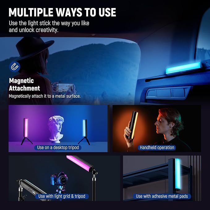 NEEWER RGB Light Wand, Magnetic Handheld Photography Video Light Stick, 2500K~8500K Dimmable CRI95+ Full Color LED Tube Light Bar with 2550mAh Battery, 17 Light Scenes for Vlog TikTok YouTube, TL20C