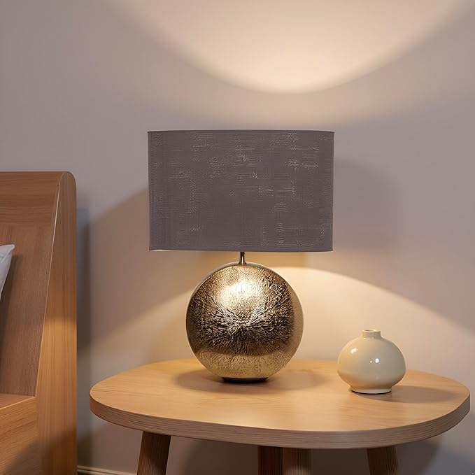 Cruiser’s Caché 19" Modern Metal Table Lamp, Antique Gold Finish with Handloomed Dark Khaki Rectangular Lampshade