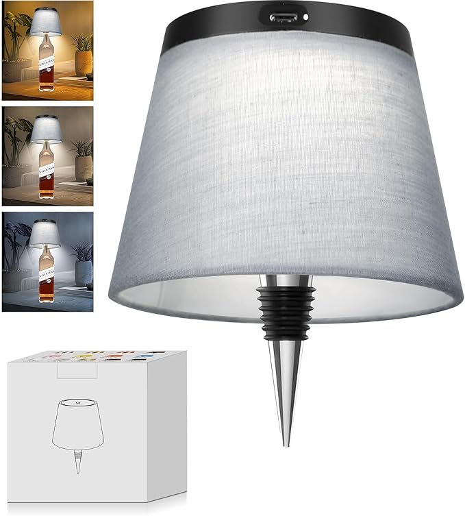 2025 New Bottle Lamp - LED Bottle Lights for Liquor & Wine Bottles, Cordless Lampshade, Whiskey Bottle Top Light, Bottle Stopper Night Light Kit, Rechargeable 3-Tone Touch-Dimmable