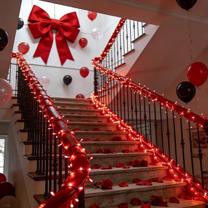 350LED 90FT Valentine Lights Indoor Outdoor, 12 Modes Red Valentines Day Decorations with Timer Dimmable, Waterproof Green Wire Christmas Lights for Tree Xmas Patio Fence Balcony Garden Party
