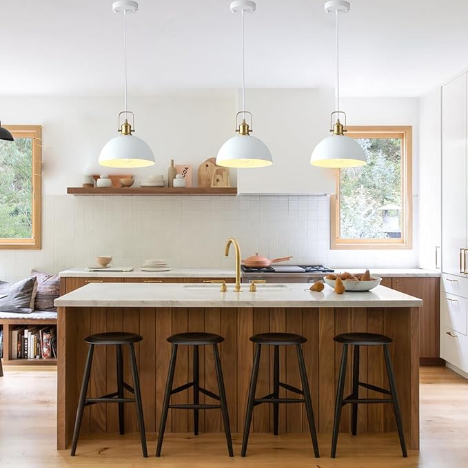 Pendant Lights Kitchen Island 3 Pack, White and Gold Dome Pendant Lighting, Ceiling Hanging Light for Kitchen Living Dining Room Restaurant Hallway Entrance