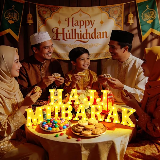 10 Pcs Hajj Mubarak Decorations Hajj Mubarak LED Letter Sign Battery Powered Party Table Decorations for Party Supplies